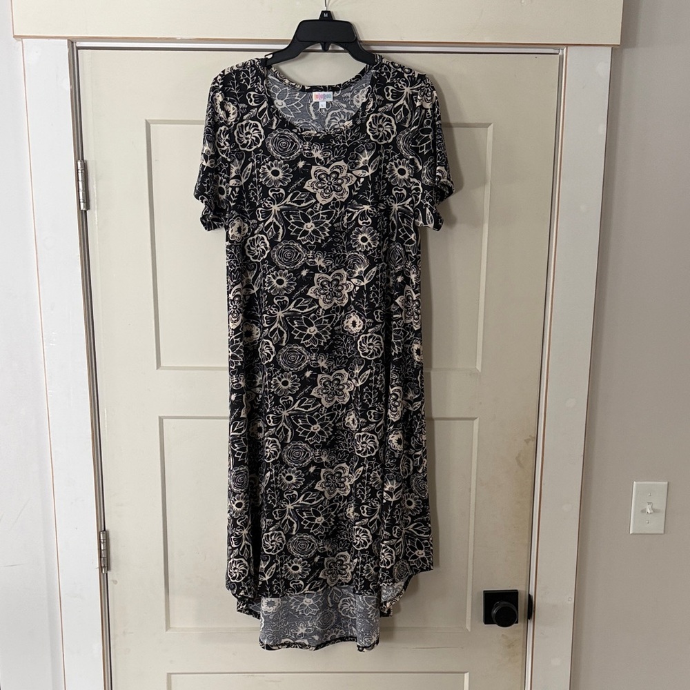 LuLaRoe Black and Cream Floral High Low Dress